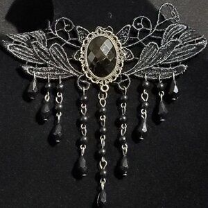 NWT - Gothic Black Tassel Lace Choker Necklace